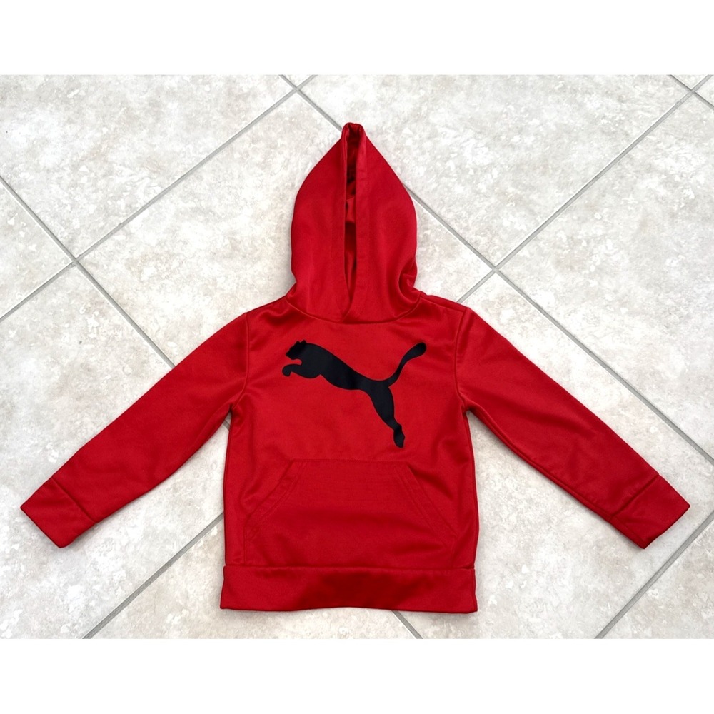 Puma Red/Black Pullover Graphic Logo Long Sleeve Hoodie Size S (7/8) Outdoor